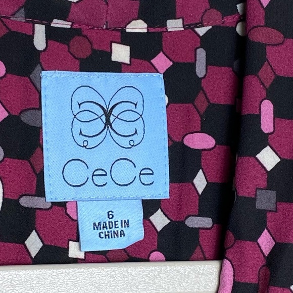 CECE Dress Womens Size 8 Tie Neck Sleeveless Geo Print Maroon Black Corpcore - Picture 4 of 11